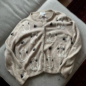 Vintage 2002 Christopher & Banks Beige Cat Cardigan